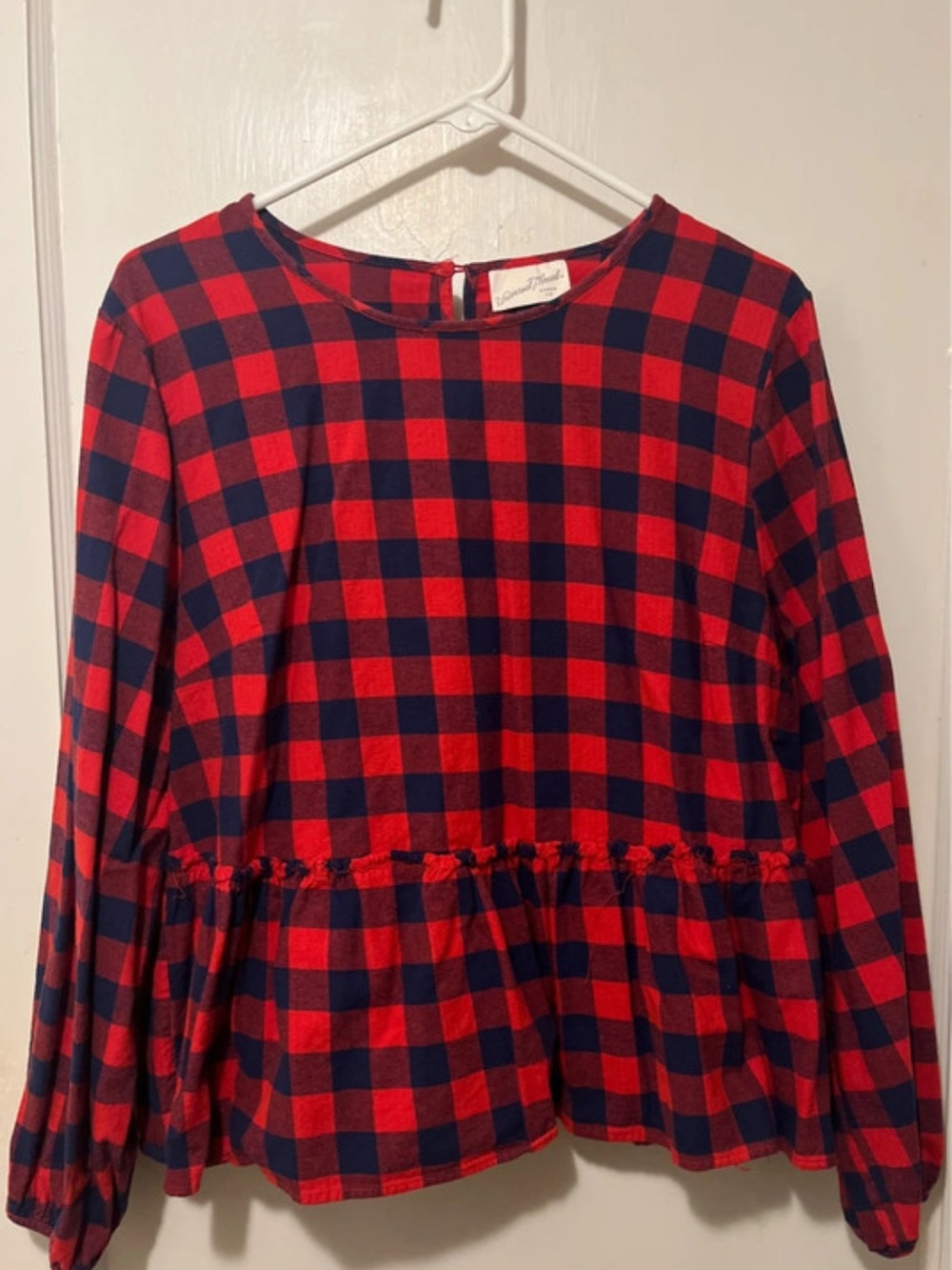 Universal Thread Red and Navy Plaid Peplum Blouse